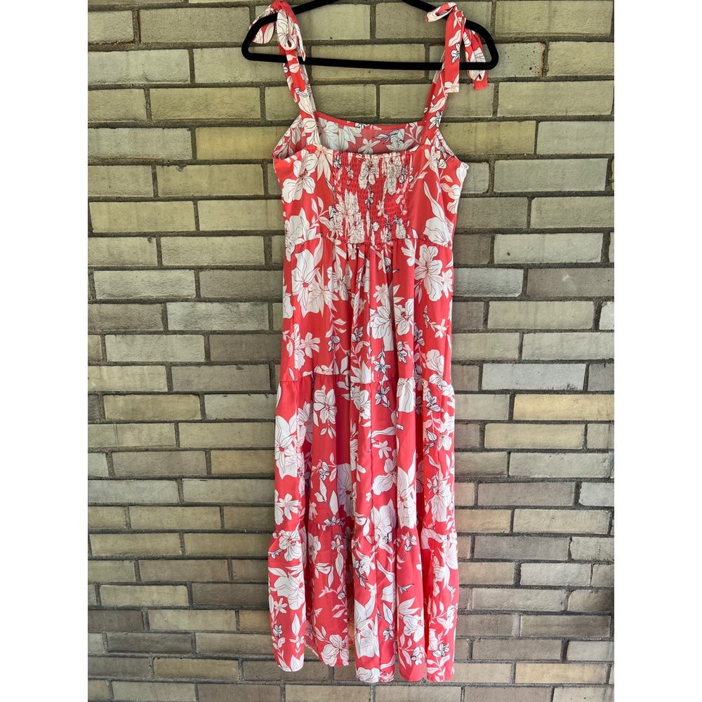 Social Standard Sanctuary Floral Tie Strap Tiered Midi Dress Coral White Small - Picture 3 of 3